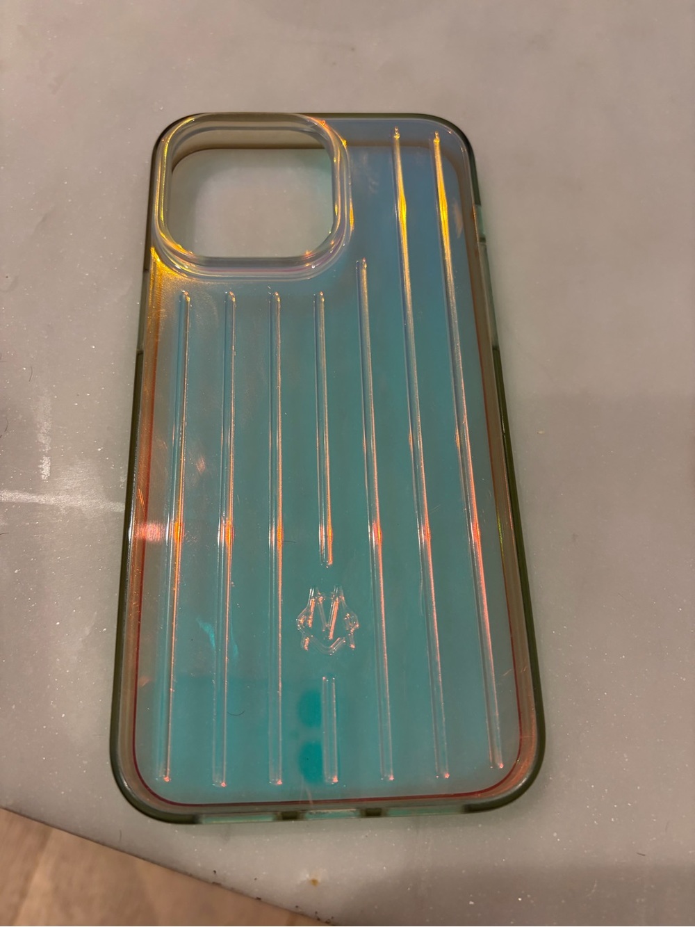 RIMOWA Iridescent Teal Phone Case with Vertical Ridges
